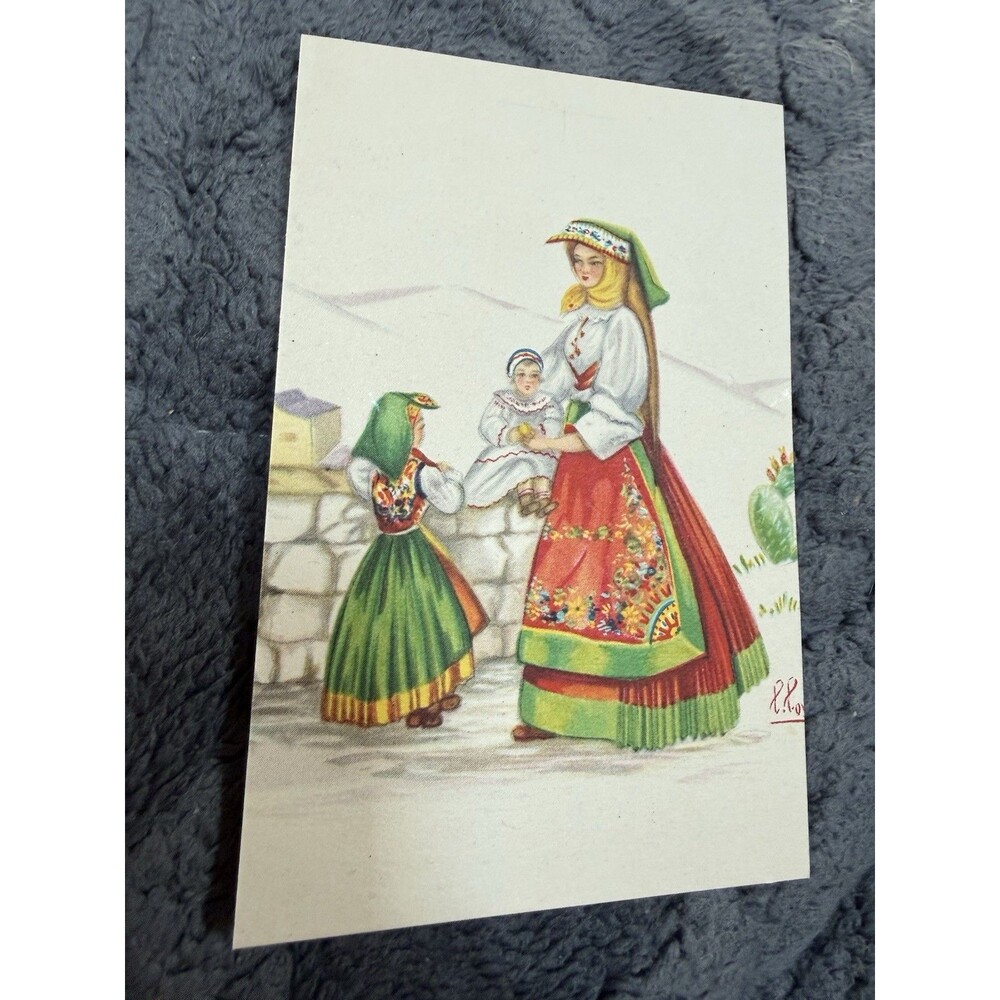 Vintage Lola Loy Postcard Sardinia Italy Samugheo Costume Traditional Folk Art